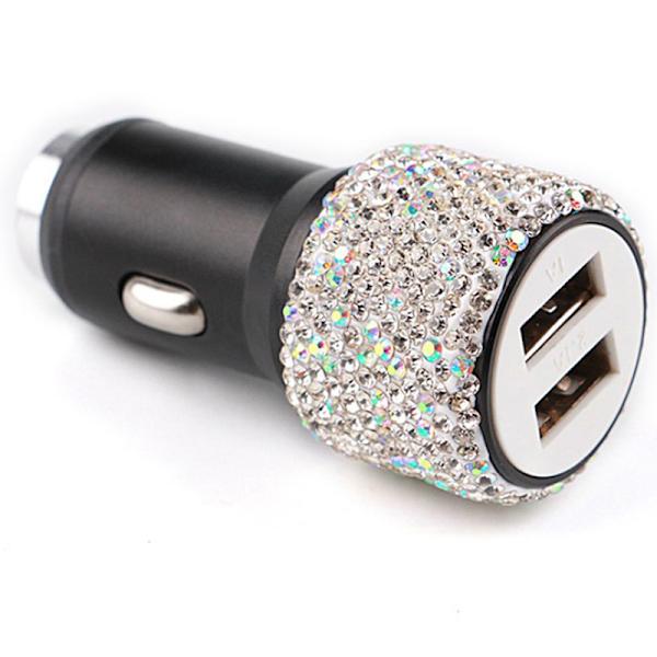 Kvinder Krystal Dual USB Port Bil Hurtig Rhinestones Bling Oplader MU1