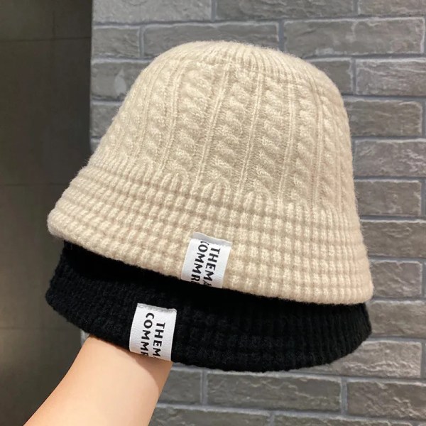 Dam Vinter Bucket Hat Varm Ull Stickad Fisherman Cap Casual Fol Gray