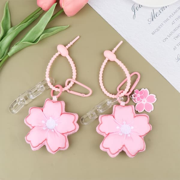 Pink Cherry Blossom Key Chain Sakura Pendant Flower Key Ring Ba B
