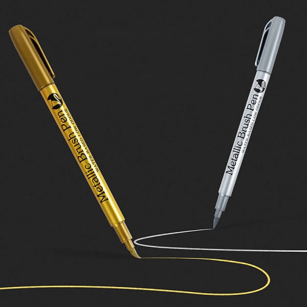 Brush Metallic Marker Pens Kulta hopea Pysyvät tussit Ar A