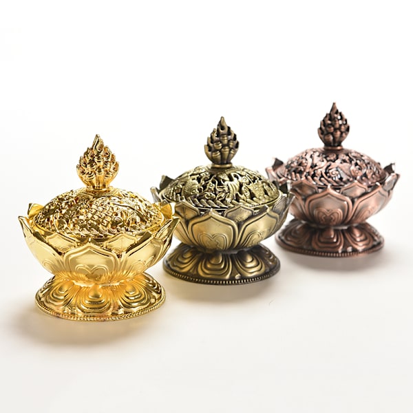 Tibet samle bronse lovende lotusform statue boks røkelse Golden