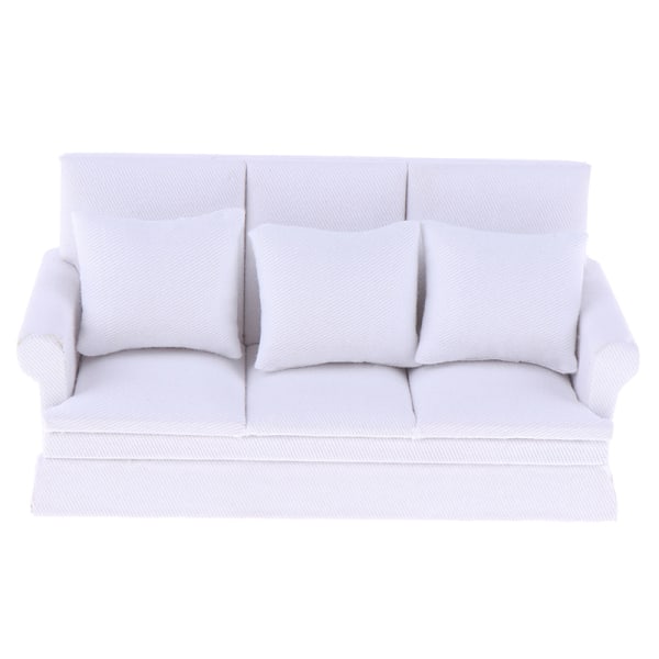 mini leksak dockhus möbler trä mjuk soffa med kudde mi White