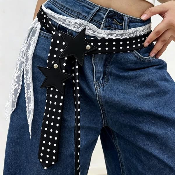 Mode Prik Jacquard Tørklædebælte Trendy Kantet High-End Lang Talje A1