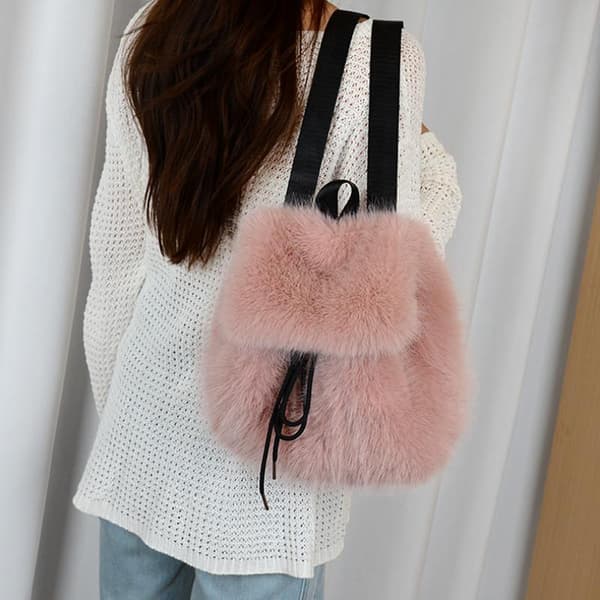 Plyschryggsäck Kvinnor Liten e Dragsko Leopard Fluffig Väska Soli Gray