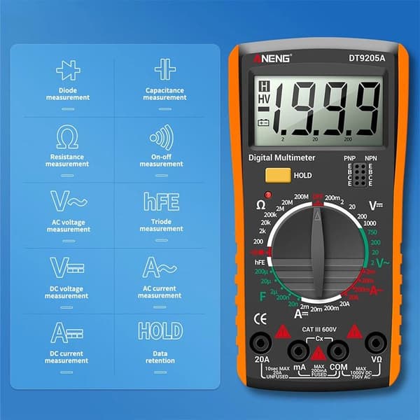 DT9205A Digital RMS Profesjonell /DC Strømmåler Kondensator V Red