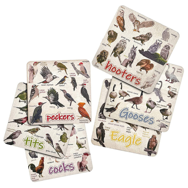 6 kpl Bird Pun Coasters set 1