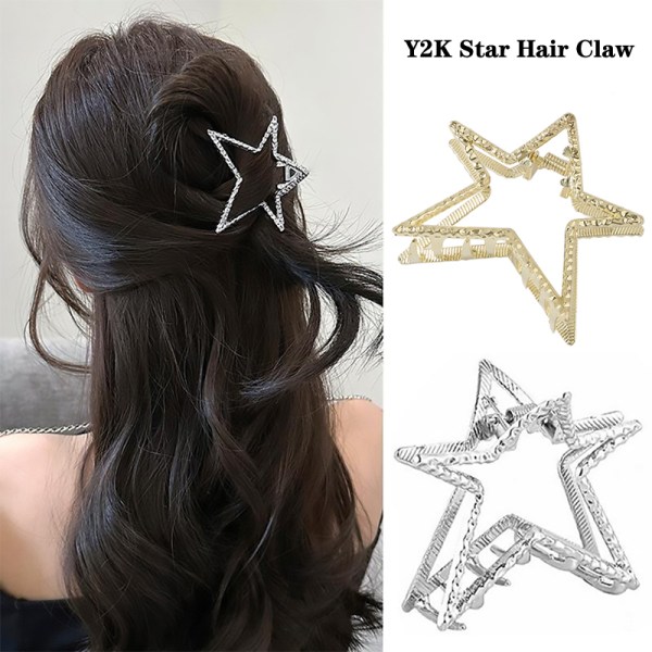 Y2k New Metal Star Hair Claw Clips Haj Clip Clamps Hollowed F Silver