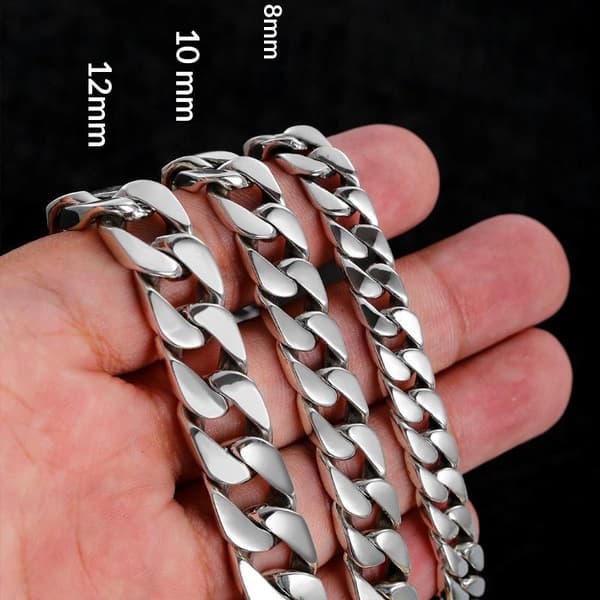 Cubansk ledkæde i rustfrit stål, sølvfarvet halskæde armbånd 12MM Wide 18CM