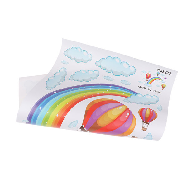 Cartoon Rainbow Cloud Varmluftsballon vægklistermærke babyværelser M