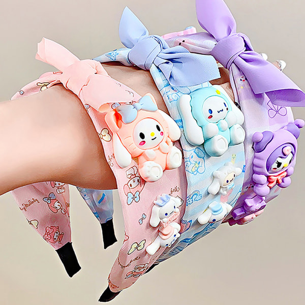 Fashion Girl Hårband Kawaii Cartoon Cinnamoroll Kuromi Bow Fa Purple