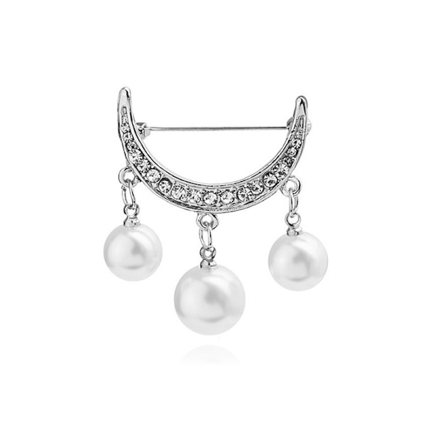 Pearl Rhinestone Moon Pearl Broche til kvinder Elegant broche Pin Gold