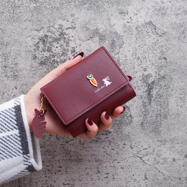 Dame lommebok PU skinn lommebok kortholder Sammenleggbar bærbar Wine red