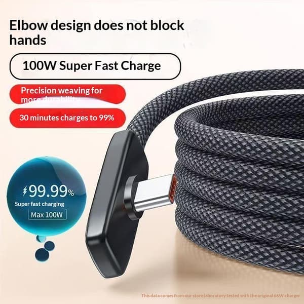 100W USB till Typ C Snabbladdning 90° Armbågsdatakabel PD USB C C