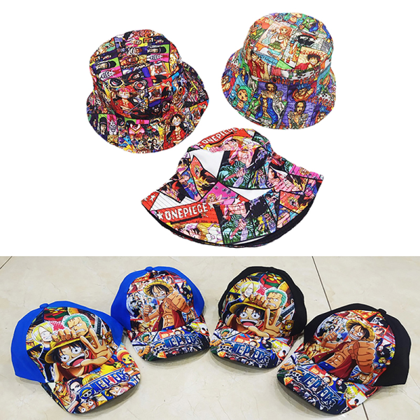 Polyester Bucket Hat Anime One Piece Unisex Mænd Outdoor Travel A3
