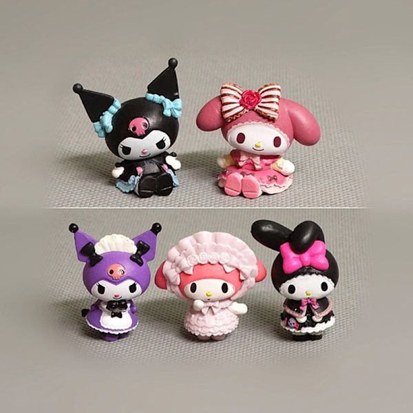 5 st Maid Outfit Sanrio Anime Figurer Kuromi Melody Doll Home D