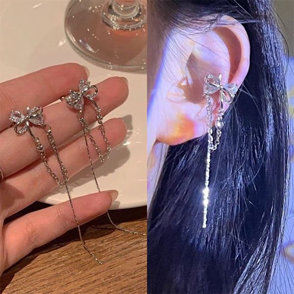 1 Par Mode Långa Tofs Clip Örhängen Sweet Cool Zircon Ear C