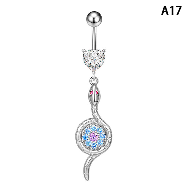 Pink Zircon Belly Button Rings Rustfrit stål Sexy Dangle Nave A17
