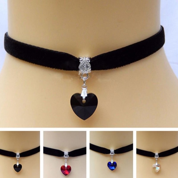 Ny 1x Gothic Velvet Heart Crystal Choker Handgjord halsbandspenna White