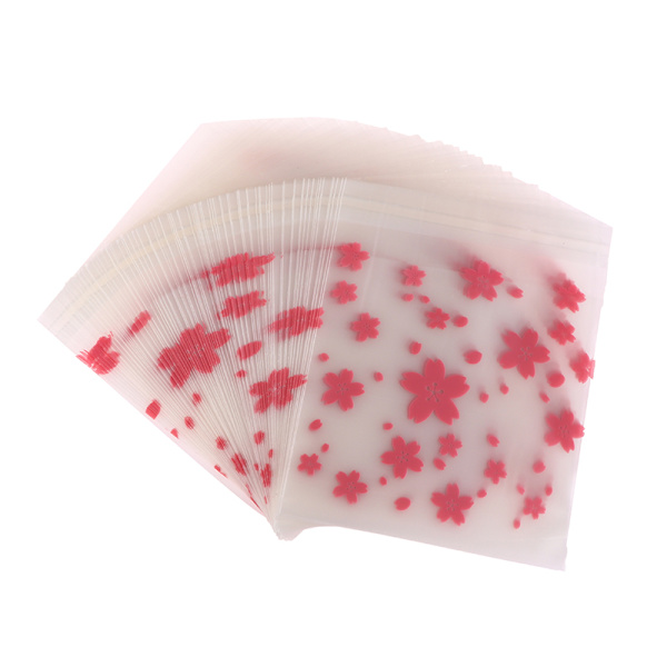 100 Stk Plast Transparent Gavepose Sakura Candy Cookie Self Ad L