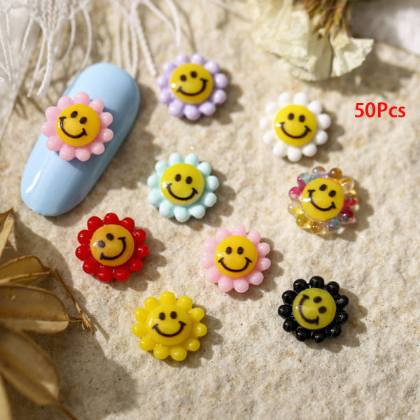 50 stk Resin 3D Mini Sun Flower Nail Art Gems DIY Nails smykker Mix