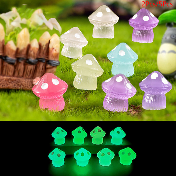 1Sett Lysende Mini Farge Mushroom Ornament Micro Landscape Deco C 2Pcs