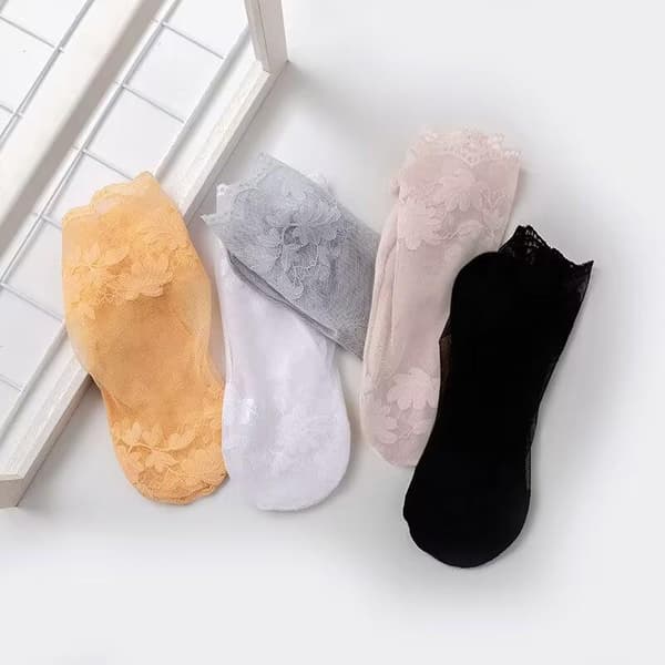 5 par löv spets båtstrumpor transparent bomull osynlig Shal Nude