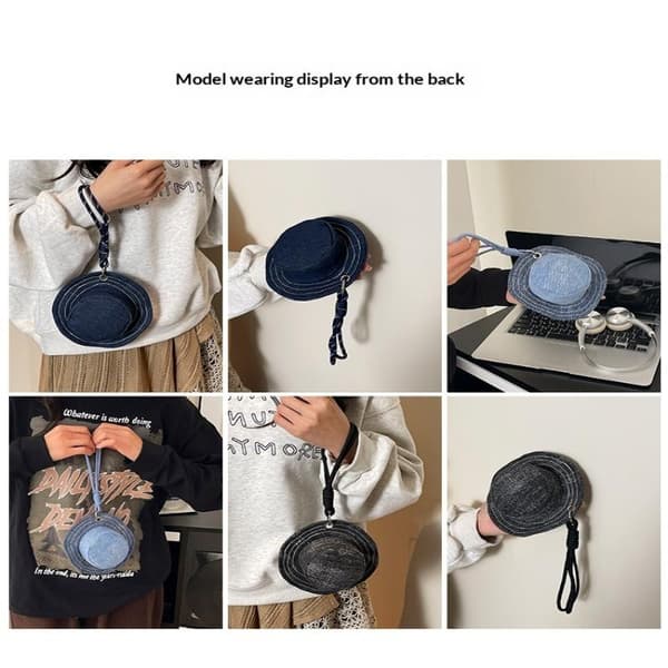 Denim Mini Hat Formet Pung Bærbar Pengepung e Nyhedshoved A4