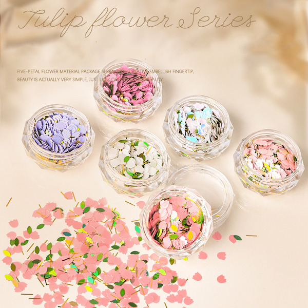 1 Box Tulpaner Blommor Kronblad Chips Nagelpaljetter Nail Art Supplies LP110