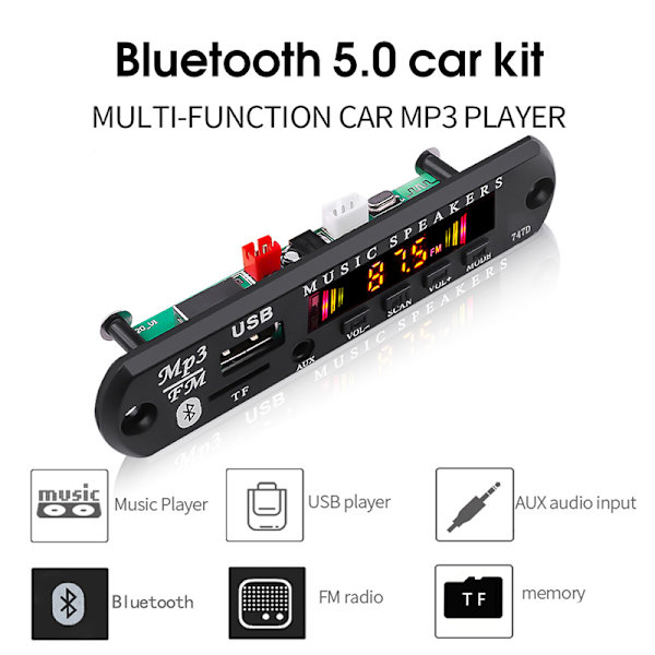 Bluetooth 5.0 MP3-spelare Decoder Board FM Radio USB 3,5 Mm AUX