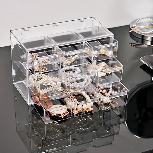 Desktop Skuffe Organizer Mini Skuffer Plast Skrivebord Craft Opbevaring 9 grid
