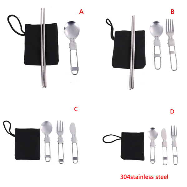 1set Portable Travel Picnic Kokoontaitettava set Lusikkahaarukkatangot A