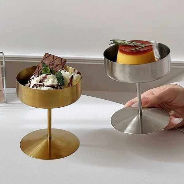 304 Rustfritt Stål Retro Høyfots Dessertkopp Luksus Iskrem Gold L