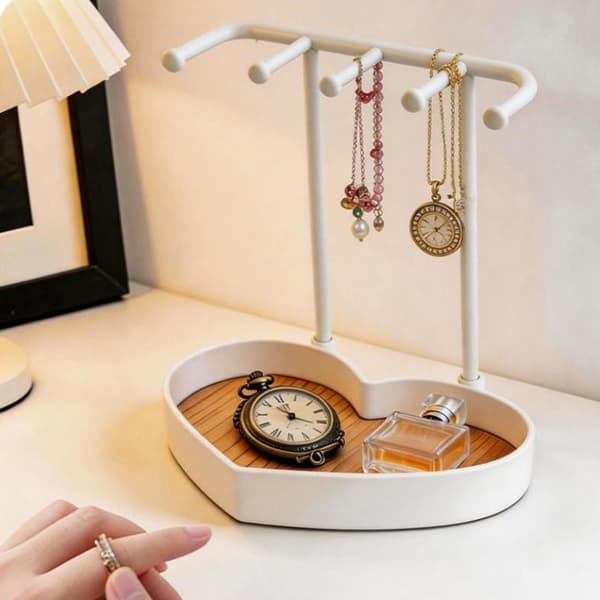 Halskæde Ring Ørering Stand Holder Udstillingsstativ Smykkedisplay Eller White