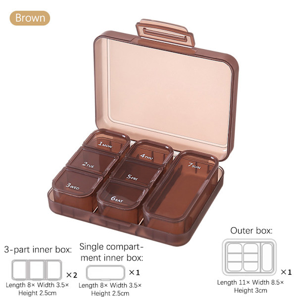 Muovinen kannettava case tiiviste Travel One Week Pack osastot Brown