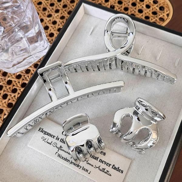 1 st kvinnor stora eleganta silvermetallhårklämmor punkstil hår A2