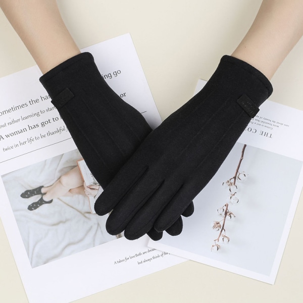 1Pair Winter Warm Touch elegantit yksinkertaiset kashmirkäsineet paksuuntumaan Black
