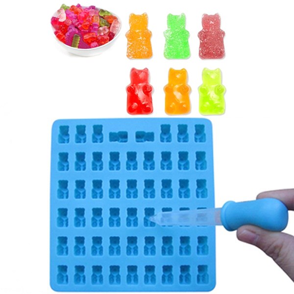 53celle Jelly Mold Cavity Silikone Gummy Bear Chokolade Form Dåse Blue