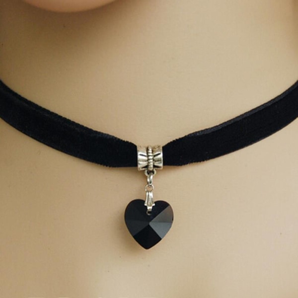 Ny 1x Gothic Velvet Heart Crystal Choker Håndlaget kjedepenn Black