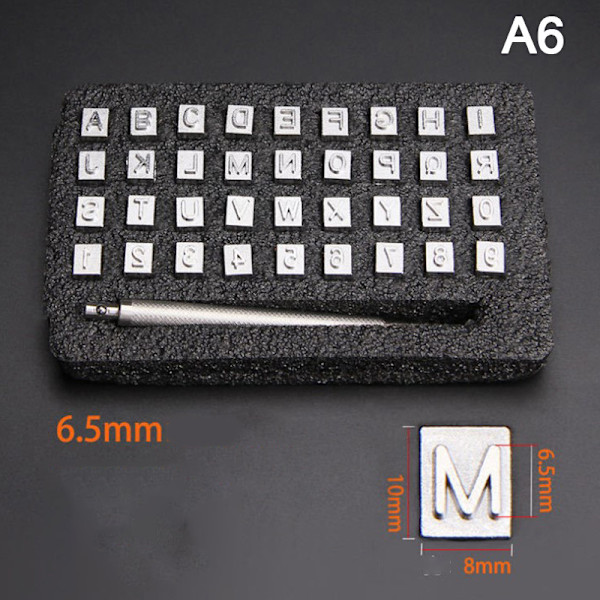 36stk Stål Alfabet bogstav Tal læder Stempel Punch Sæt Leat 6.5mm