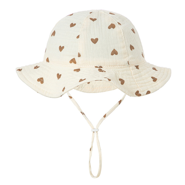 Baby Cotton Bucket Hat Uudet Lasten Ulkolippikset Unisex Print Khaki heart