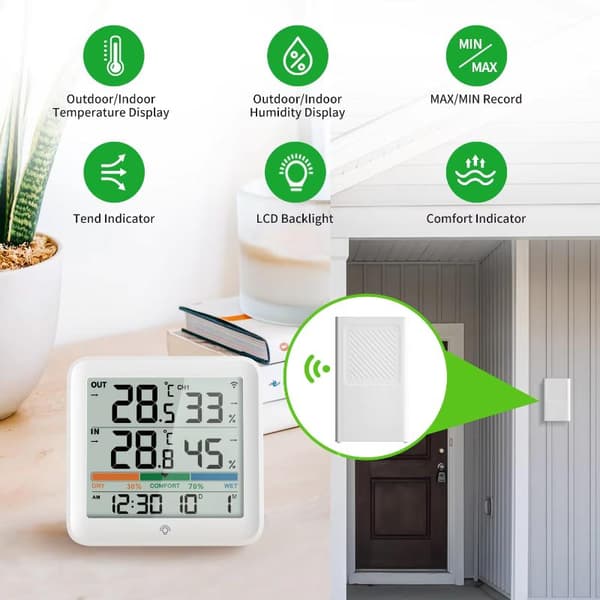 Intelligent termometer hygrometer måler multifunksjonsklokke digital A2