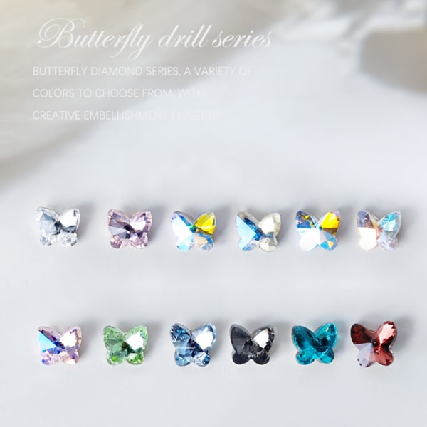 10st 3D Nail Art Butterfly Spetsiga Botten Glänsande Rhinestones Na ND45