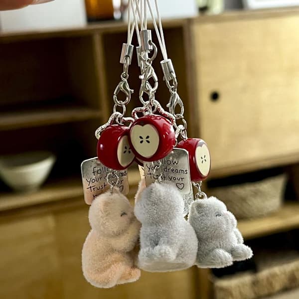 e Creative Flocking Cat Pendant Keychain Cartoon Mobile Phone C A8