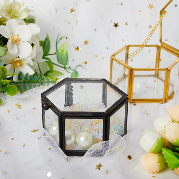 Geometrisk klart glas smykkeskrin Smykker Organiser Holder Rin Gold