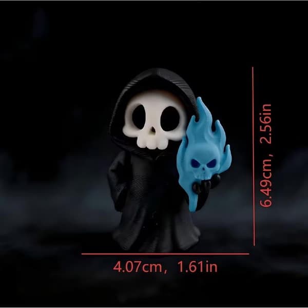 Halloween Grim Reaper Figurstatue Med Blå Flammeskal A1