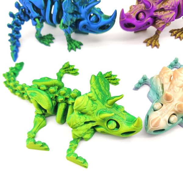 3D-printet skjelett Triceratops Artikulerte actionfigurmodell Blue