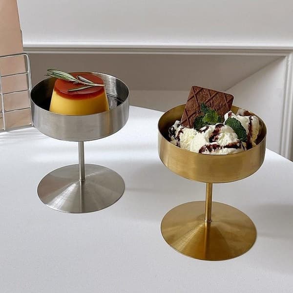 304 Rostfritt Stål Retro Högfots Dessertkopp Lyxig Glass Silver S