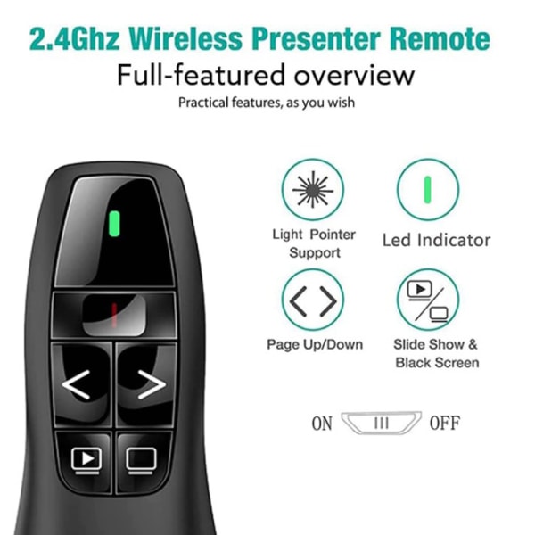 2.4Ghz USB Wireless Presenter Red -Pen Pointer PPT Remote Contr