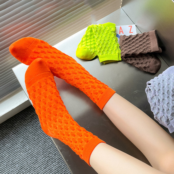 Trendy Kvinder Fashion Bubble Socks Solid Candy Color n Style Kpop A4