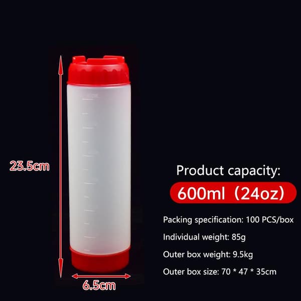 Kaksipäinen kastikepullo 16oz 20oz 24oz In First Out First 1KPL Red 600ML